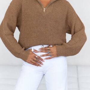 Snowfall Knitted Half Zip Jumper Brown