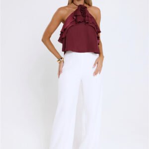Floral Pop Halter Top Merlot