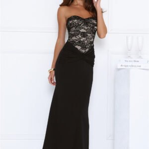Signature Sleek Lace Strapless Maxi Dress Black
