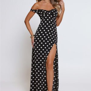 Trending Live Off Shoulder Polka Dot Maxi Dress Black