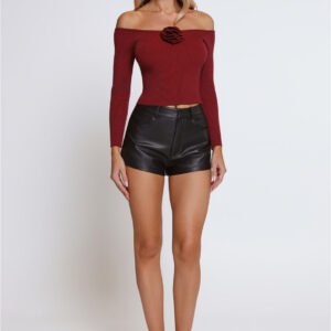Rose Enchantment Ribbed Long Sleeve Top Wine
