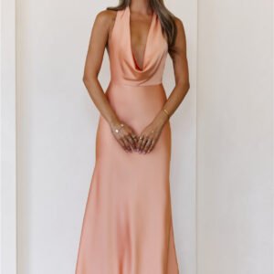 Nightfall Noir Halter Satin Maxi Dress Tangerine