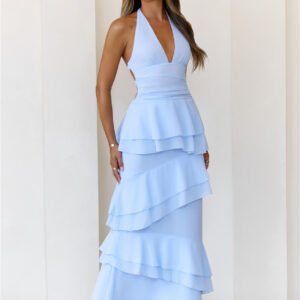 Power Glow Halter Maxi Dress Blue