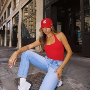 BASE Luxe Rib Simple Silhouette Halter Top Red