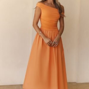 Camellia Charm Off Shoulder Maxi Dress Orange