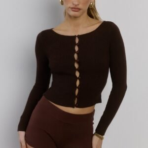 Frosted Nights Ribbed Long Sleeve Top Brown