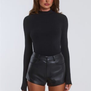 BASE Form Luxe Knit Simple High Neck Long Sleeve Top Black