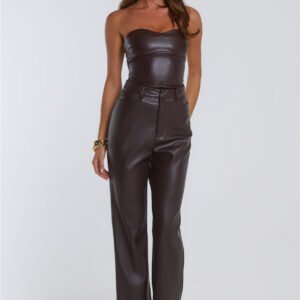 Let's Talk Style Faux Leather Pants Chocolate