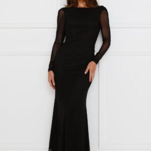 Whimsy Wonder Long Sleeve Mesh Maxi Dress Black