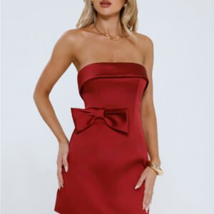 Golden Poise Strapless Satin Mini Dress Wine
