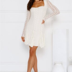 Full Time It Girl Long Sleeve Mini Dress Beige