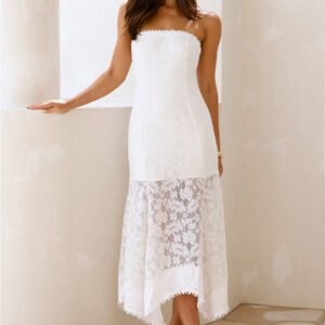 Luxe Petal Lace Strapless Maxi Dress White