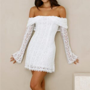Secret Smile Lace Off Shoulder Mini Dress White