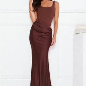 Effortlessly Yours Satin Maxi Dress Chocolate