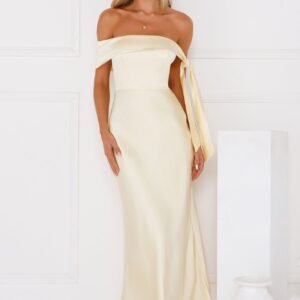 The Hype Off Shoulder Satin Midi Dress Yellow