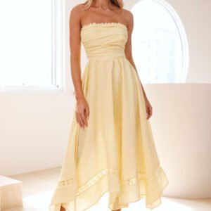 Visit The Moon Strapless Midi Dress Yellow