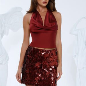 Chic Nightfall Satin Halter Top Wine
