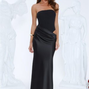 Elevated Simplicity Strapless Satin Maxi Dress Black