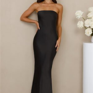 The Felicity Strapless Satin Maxi Dress Black