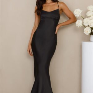 The Samara Satin Maxi Dress Black