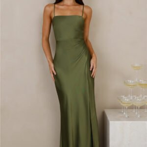 The Violetta Satin Maxi Dress Olive