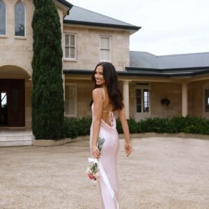 The Evangeline One Shoulder Satin Maxi Dress Pink