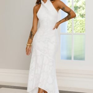 Hints Of Wildflowers Halter Maxi Dress White