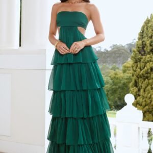 Luxe Mode Strapless Maxi Dress Green