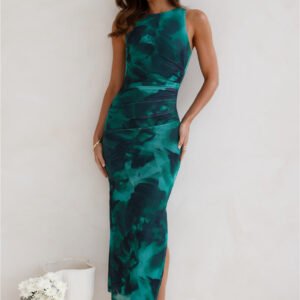 For The Party Mesh Maxi Dress Green