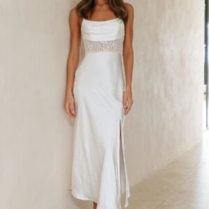 Sipping Waterfalls Satin Midi Dress White